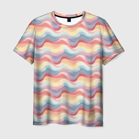 Мужская футболка 3D с принтом Абстрактные  волны пастельные тона , 100% полиэфир | прямой крой, круглый вырез горловины, длина до линии бедер | 