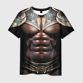 Мужская футболка 3D с принтом Африканский воин в доспехах в Кировске, 100% полиэфир | прямой крой, круглый вырез горловины, длина до линии бедер | 