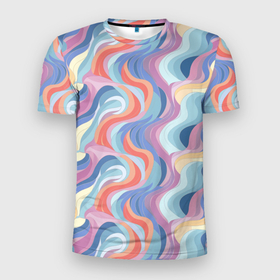 Мужская футболка 3D Slim с принтом Абстрактные  волны пастельные  цвета в Санкт-Петербурге, 100% полиэстер с улучшенными характеристиками | приталенный силуэт, круглая горловина, широкие плечи, сужается к линии бедра | 