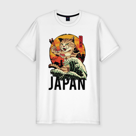 Мужская футболка хлопок Slim с принтом Japan sushi cat , 92% хлопок, 8% лайкра | приталенный силуэт, круглый вырез ворота, длина до линии бедра, короткий рукав | Тематика изображения на принте: 