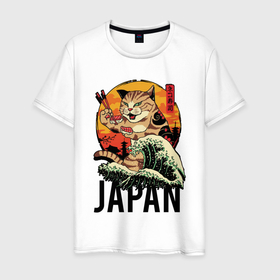 Мужская футболка хлопок с принтом Japan sushi cat в Санкт-Петербурге, 100% хлопок | прямой крой, круглый вырез горловины, длина до линии бедер, слегка спущенное плечо. | 