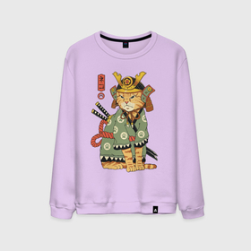 Мужской свитшот хлопок с принтом Samurai battle cat в Тюмени, 100% хлопок |  | Тематика изображения на принте: 