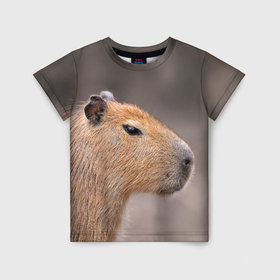 Детская футболка 3D с принтом Capybara profile в Белгороде, 100% гипоаллергенный полиэфир | прямой крой, круглый вырез горловины, длина до линии бедер, чуть спущенное плечо, ткань немного тянется | 