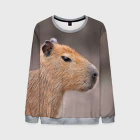 Мужской свитшот 3D с принтом Capybara profile в Курске, 100% полиэстер с мягким внутренним слоем | круглый вырез горловины, мягкая резинка на манжетах и поясе, свободная посадка по фигуре | 
