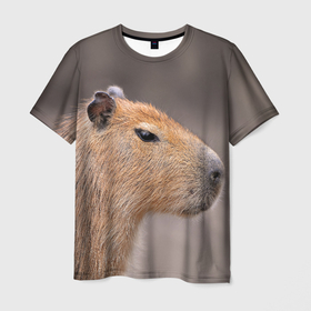 Мужская футболка 3D с принтом Capybara profile в Тюмени, 100% полиэфир | прямой крой, круглый вырез горловины, длина до линии бедер | 