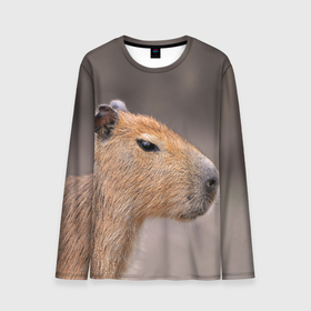 Мужской лонгслив 3D с принтом Capybara profile в Курске, 100% полиэстер | длинные рукава, круглый вырез горловины, полуприлегающий силуэт | 