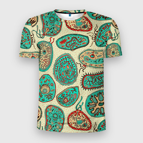 Мужская футболка 3D Slim с принтом Бактерии в Екатеринбурге, 100% полиэстер с улучшенными характеристиками | приталенный силуэт, круглая горловина, широкие плечи, сужается к линии бедра | 