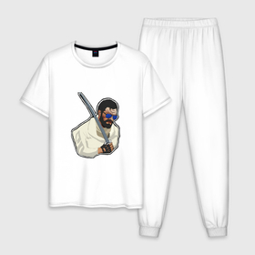 Мужская пижама хлопок с принтом white samurai в Белгороде, 100% хлопок | брюки и футболка прямого кроя, без карманов, на брюках мягкая резинка на поясе и по низу штанин
 | 