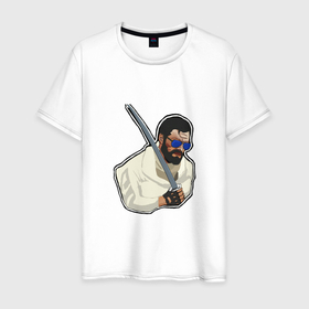 Мужская футболка хлопок с принтом white samurai в Новосибирске, 100% хлопок | прямой крой, круглый вырез горловины, длина до линии бедер, слегка спущенное плечо. | 