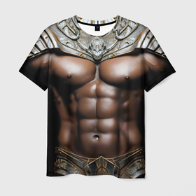 Мужская футболка 3D с принтом Африканский воин будущего в доспехах в Кировске, 100% полиэфир | прямой крой, круглый вырез горловины, длина до линии бедер | 