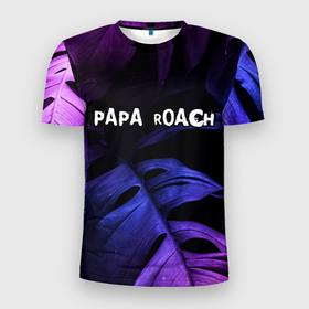Мужская футболка 3D Slim с принтом Papa Roach neon monstera в Курске, 100% полиэстер с улучшенными характеристиками | приталенный силуэт, круглая горловина, широкие плечи, сужается к линии бедра | 
