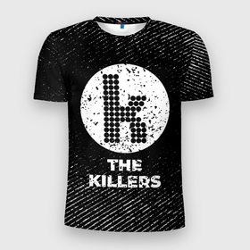 Мужская футболка 3D Slim с принтом The Killers с потертостями на темном фоне в Санкт-Петербурге, 100% полиэстер с улучшенными характеристиками | приталенный силуэт, круглая горловина, широкие плечи, сужается к линии бедра | Тематика изображения на принте: 