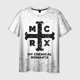 Мужская футболка 3D с принтом My Chemical Romance с потертостями на светлом фоне в Рязани, 100% полиэфир | прямой крой, круглый вырез горловины, длина до линии бедер | 