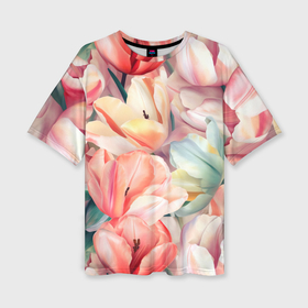 Женская футболка oversize 3D с принтом Разноцветные пастельные тюльпаны   паттерн в Тюмени,  |  | 