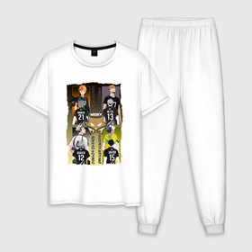 Мужская пижама хлопок с принтом Волейбол   haikyuu в Тюмени, 100% хлопок | брюки и футболка прямого кроя, без карманов, на брюках мягкая резинка на поясе и по низу штанин
 | 