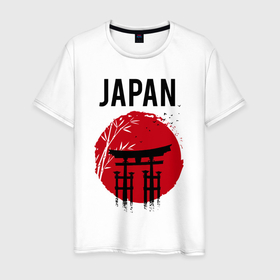 Мужская футболка хлопок с принтом Japan red sun в Белгороде, 100% хлопок | прямой крой, круглый вырез горловины, длина до линии бедер, слегка спущенное плечо. | 