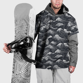 Накидка на куртку 3D с принтом Черно белые  волны в Рязани, 100% полиэстер |  | 