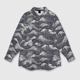 Мужская рубашка oversize 3D с принтом Черно белые  волны в Петрозаводске,  |  | 