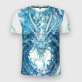 Мужская футболка 3D Slim с принтом Фантастический синий дракон в Белгороде, 100% полиэстер с улучшенными характеристиками | приталенный силуэт, круглая горловина, широкие плечи, сужается к линии бедра | 
