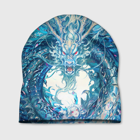 Шапка 3D с принтом Фантастический синий дракон , 100% полиэстер | универсальный размер, печать по всей поверхности изделия | 
