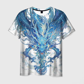 Мужская футболка 3D с принтом Голубой водяной дракон , 100% полиэфир | прямой крой, круглый вырез горловины, длина до линии бедер | Тематика изображения на принте: 