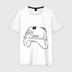 Мужская футболка хлопок с принтом Геймпад ПК геймера(ЧБ версия) в Тюмени, 100% хлопок | прямой крой, круглый вырез горловины, длина до линии бедер, слегка спущенное плечо. | 