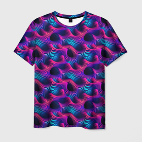 Мужская футболка 3D с принтом Абстракция паттерн фиолетовые цвета в Екатеринбурге, 100% полиэфир | прямой крой, круглый вырез горловины, длина до линии бедер | 