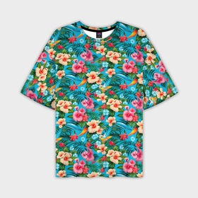 Мужская футболка oversize 3D с принтом Гавайские цветы паттерн в Тюмени,  |  | Тематика изображения на принте: 