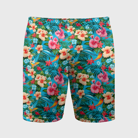 Мужские шорты спортивные с принтом Гавайские цветы паттерн в Тюмени,  |  | 