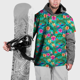 Накидка на куртку 3D с принтом Разные цветочки на зеленом фоне , 100% полиэстер |  | Тематика изображения на принте: 