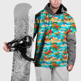 Накидка на куртку 3D с принтом Гавайский стиль море и цветы в Новосибирске, 100% полиэстер |  | Тематика изображения на принте: 