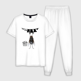 Мужская пижама хлопок с принтом Муха прачка в Санкт-Петербурге, 100% хлопок | брюки и футболка прямого кроя, без карманов, на брюках мягкая резинка на поясе и по низу штанин
 | 