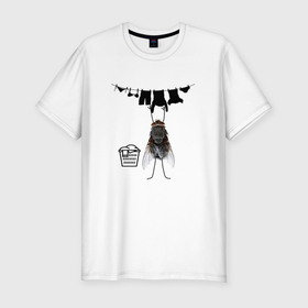Мужская футболка хлопок Slim с принтом Муха прачка в Тюмени, 92% хлопок, 8% лайкра | приталенный силуэт, круглый вырез ворота, длина до линии бедра, короткий рукав | 