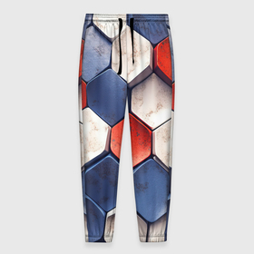 Мужские брюки 3D с принтом Белые синие красные плиты в Кировске, 100% полиэстер | манжеты по низу, эластичный пояс регулируется шнурком, по бокам два кармана без застежек, внутренняя часть кармана из мелкой сетки | 