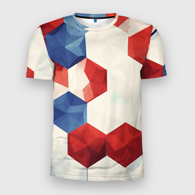 Мужская футболка 3D Slim с принтом Белые синие красные  плиты в Новосибирске, 100% полиэстер с улучшенными характеристиками | приталенный силуэт, круглая горловина, широкие плечи, сужается к линии бедра | 