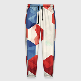 Мужские брюки 3D с принтом Белые синие красные  плиты в Санкт-Петербурге, 100% полиэстер | манжеты по низу, эластичный пояс регулируется шнурком, по бокам два кармана без застежек, внутренняя часть кармана из мелкой сетки | 