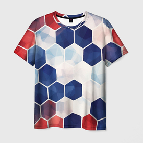 Мужская футболка 3D с принтом Плиты белые синие красные , 100% полиэфир | прямой крой, круглый вырез горловины, длина до линии бедер | 