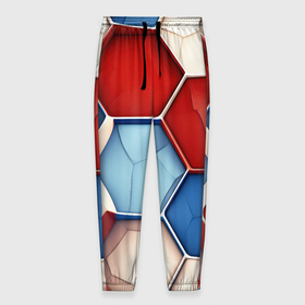 Мужские брюки 3D с принтом Большие белые синие красные плиты , 100% полиэстер | манжеты по низу, эластичный пояс регулируется шнурком, по бокам два кармана без застежек, внутренняя часть кармана из мелкой сетки | 