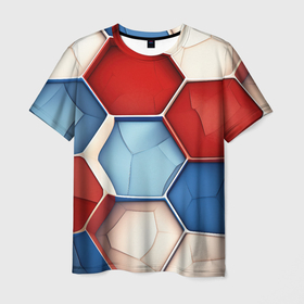 Мужская футболка 3D с принтом Большие белые синие красные плиты в Петрозаводске, 100% полиэфир | прямой крой, круглый вырез горловины, длина до линии бедер | 