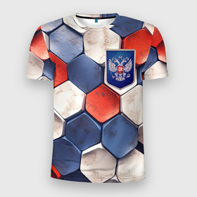 Мужская футболка 3D Slim с принтом Объемные плиты флаг России , 100% полиэстер с улучшенными характеристиками | приталенный силуэт, круглая горловина, широкие плечи, сужается к линии бедра | 