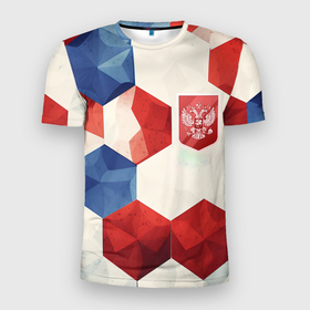 Мужская футболка 3D Slim с принтом Большие плиты герб России в Новосибирске, 100% полиэстер с улучшенными характеристиками | приталенный силуэт, круглая горловина, широкие плечи, сужается к линии бедра | 