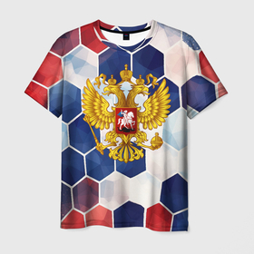 Мужская футболка 3D с принтом Герб России объемные плиты в Екатеринбурге, 100% полиэфир | прямой крой, круглый вырез горловины, длина до линии бедер | 