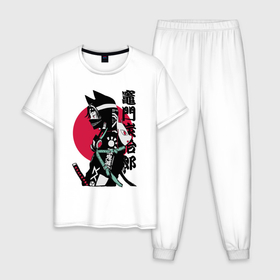 Мужская пижама хлопок с принтом Samurai cat women в Белгороде, 100% хлопок | брюки и футболка прямого кроя, без карманов, на брюках мягкая резинка на поясе и по низу штанин
 | 