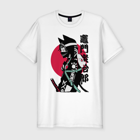 Мужская футболка хлопок Slim с принтом Samurai cat women в Санкт-Петербурге, 92% хлопок, 8% лайкра | приталенный силуэт, круглый вырез ворота, длина до линии бедра, короткий рукав | Тематика изображения на принте: 