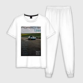 Мужская пижама хлопок с принтом Обложка журнала Porsche 911 в Петрозаводске, 100% хлопок | брюки и футболка прямого кроя, без карманов, на брюках мягкая резинка на поясе и по низу штанин
 | Тематика изображения на принте: 