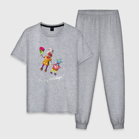 Мужская пижама хлопок с принтом Клоуны желают хороших праздников в Кировске, 100% хлопок | брюки и футболка прямого кроя, без карманов, на брюках мягкая резинка на поясе и по низу штанин
 | 