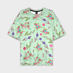 Мужская футболка oversize 3D с принтом Цветы на веточках и листья в Курске,  |  | Тематика изображения на принте: 