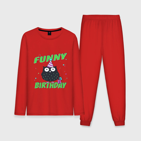 Мужская пижама с лонгсливом хлопок с принтом Funny Birthday веселого дня рождения и сова в колпаке ,  |  | Тематика изображения на принте: 