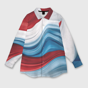 Мужская рубашка oversize 3D с принтом Белые  синие красные  волны в Новосибирске,  |  | 