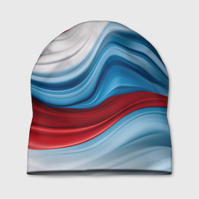 Шапка 3D с принтом Белые  синие красные  волны в Белгороде, 100% полиэстер | универсальный размер, печать по всей поверхности изделия | 